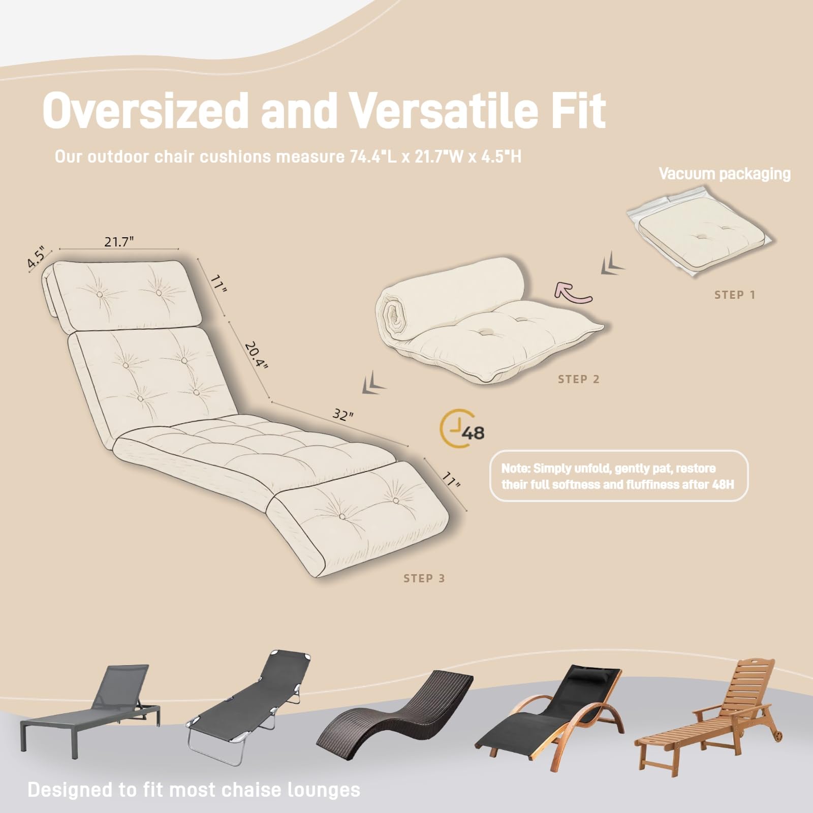 Outdoor Chaise Lounge Cushions - Waterproof & Comfortable -3