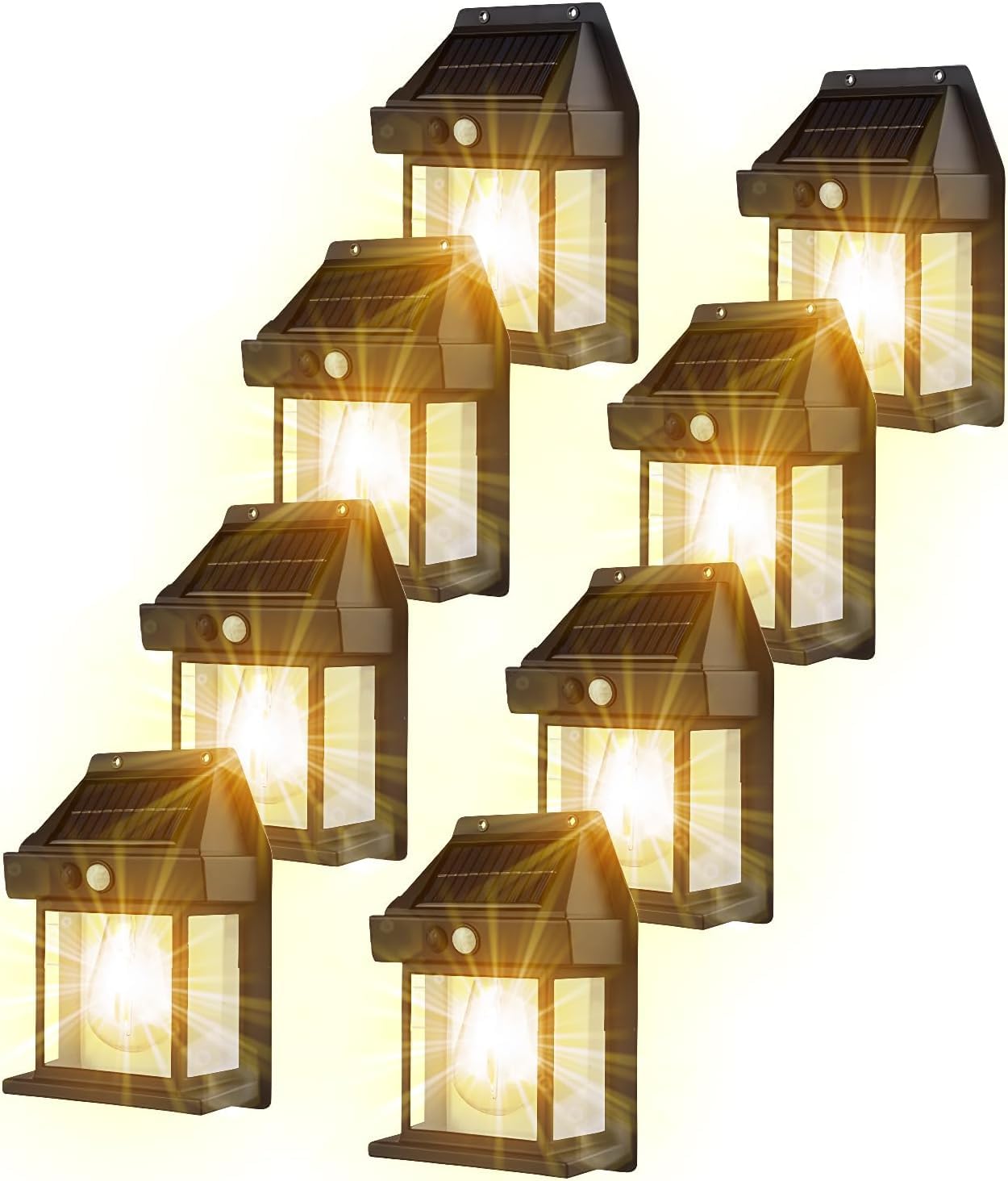 HELCEKOU Solar Motion Sensor Wall Light Outdoor Wireless LED Sconce IP65 Waterproof Security Lighting for Patio Yard (8pcs Black)