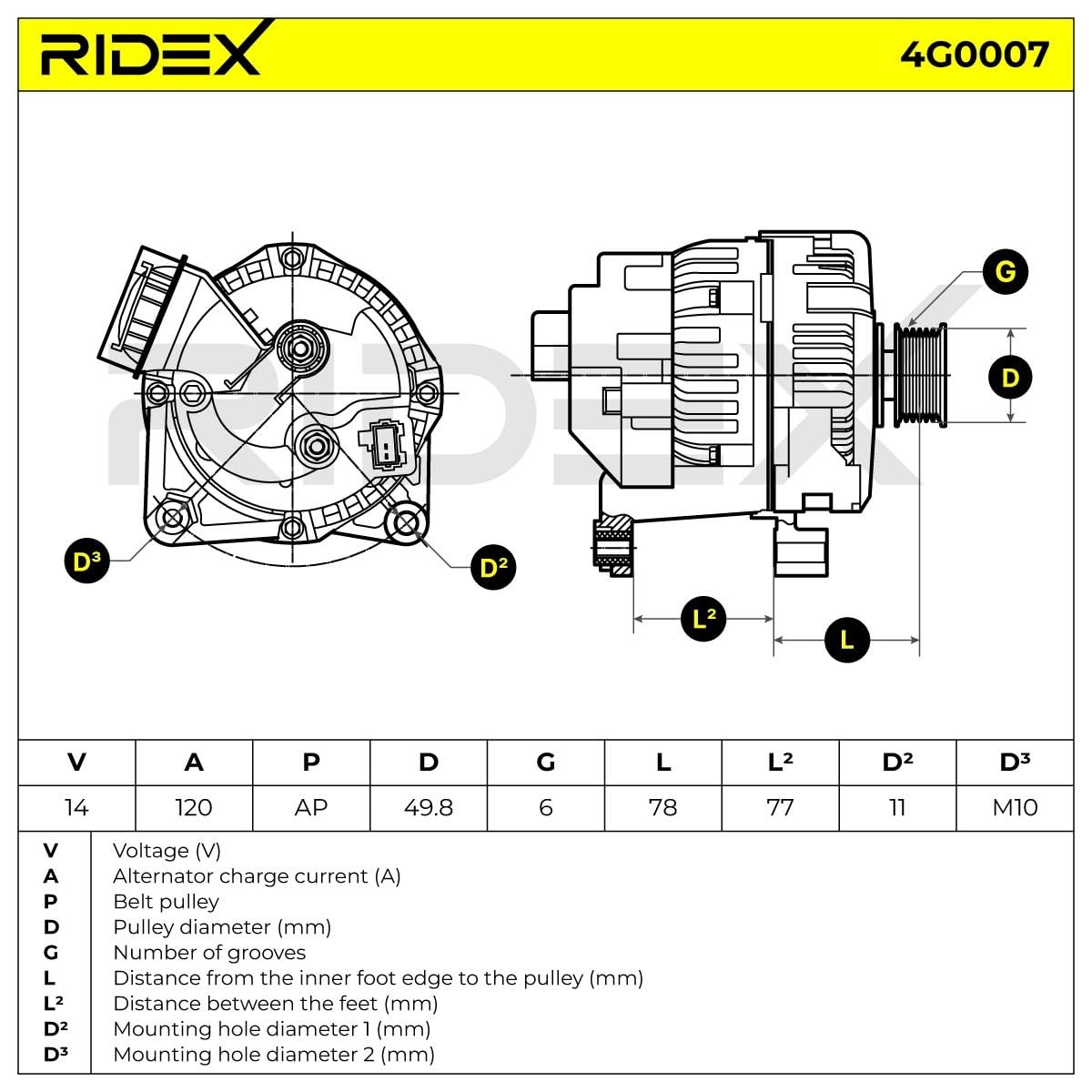 RIDEX 4G0007 Alternador Compatible con BMW 3 Sedán E46