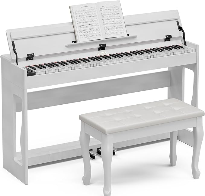 UMOMO 88 Weighted Key Digital Piano with Duet Piano Bench, Beginner Keyboard Piano Full Size Heavy Hammer Weighted Action Electric Piano Keyboard with USB MIDI, White