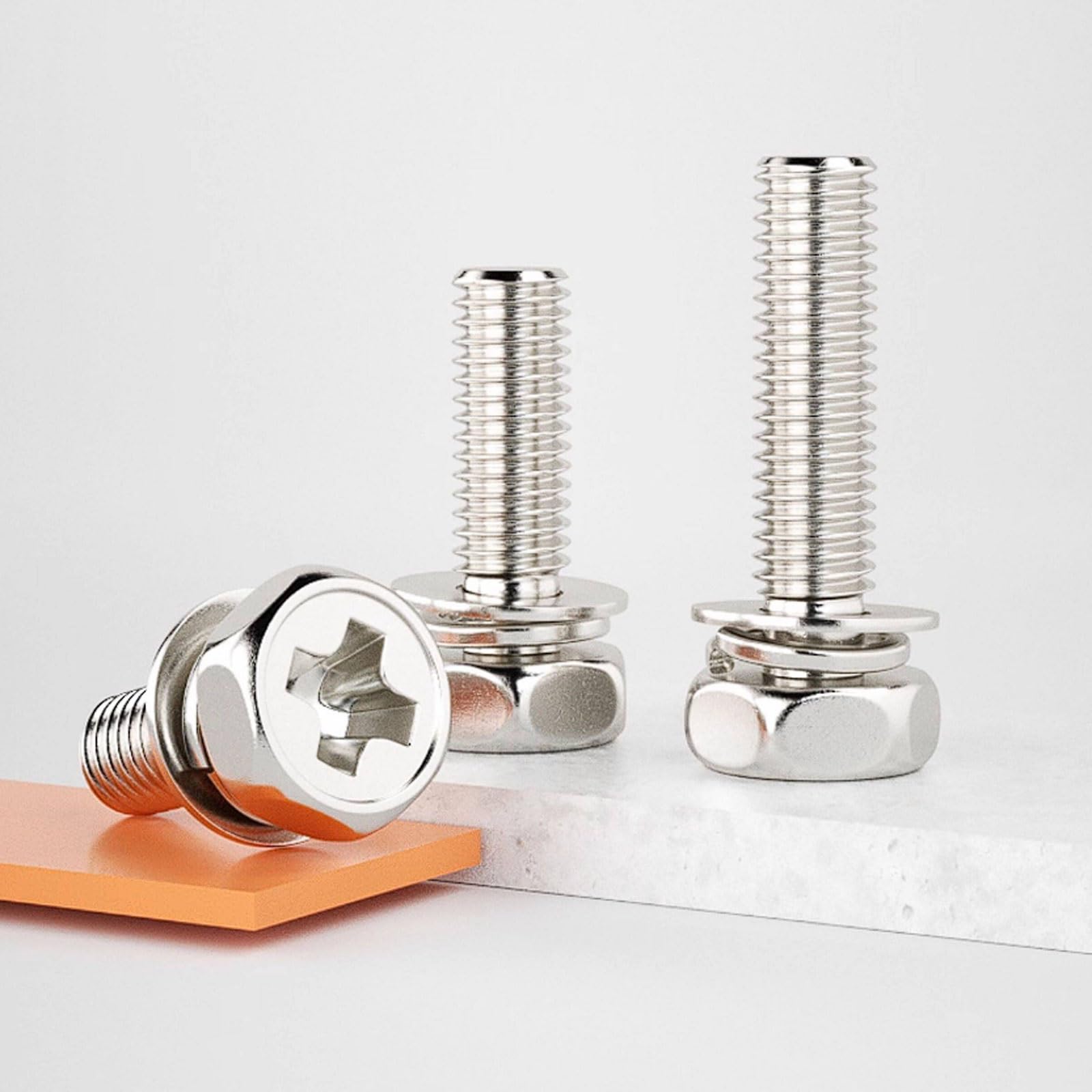 Pernos combinados de tres piezas con cabeza hexagonal cruzada M6 niquelados, 200 tornillos hexagonales cruzados premontados(M6*14 * 12 [200 pieces])