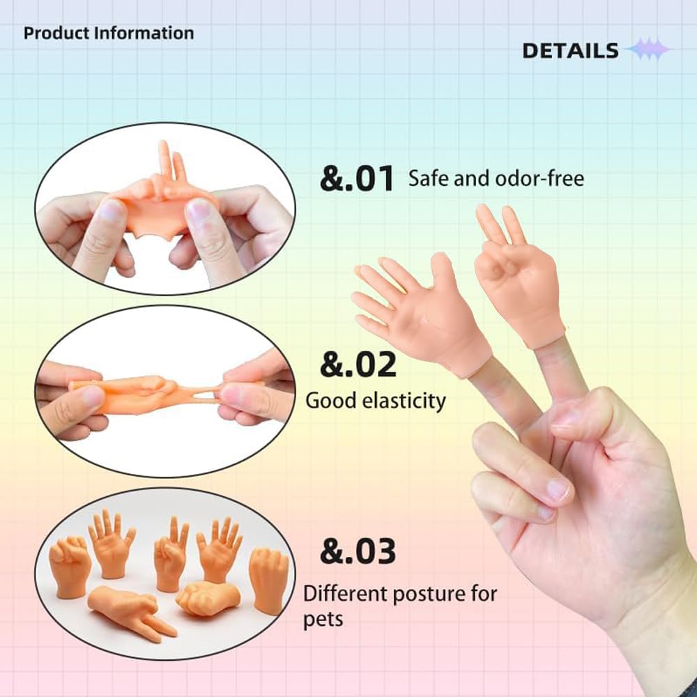 10 mini manos para gatos, manos pequeñas plegadas, mini marionetas realistas para espectáculo de marionetas, rendimiento de mordaza, divertidas manos de goma elástica para gatos y cachorros