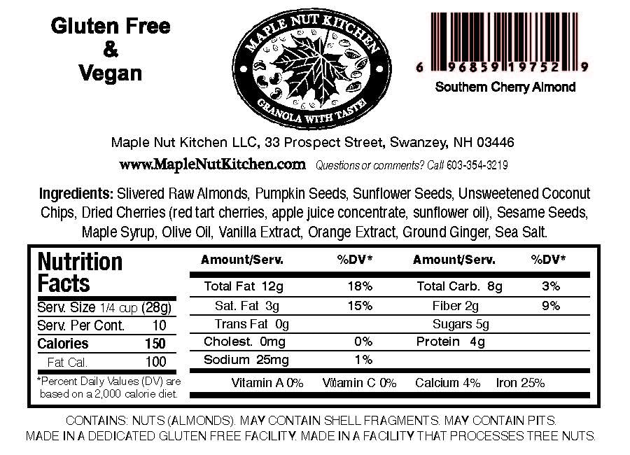 Image of Maple Nut Kitchen Southern Cherry Almond Granola 10 oz - Paleo Grain Free Nut Granola with Tart Cherries, Coconut & Seeds - No Sugar Added, Oat Free, Gluten-Free, Vegan, High Protein, Low Carb Cereal