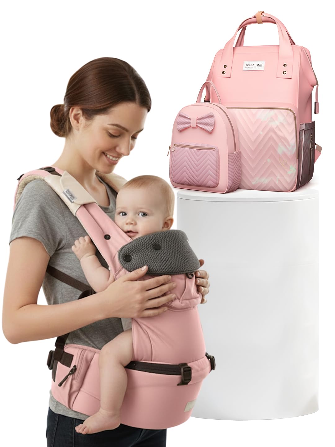 POLKA TOTS Premium Diaper Bag & Baby Carrier for 0 to 3 Year Baby (Pink)-image-38