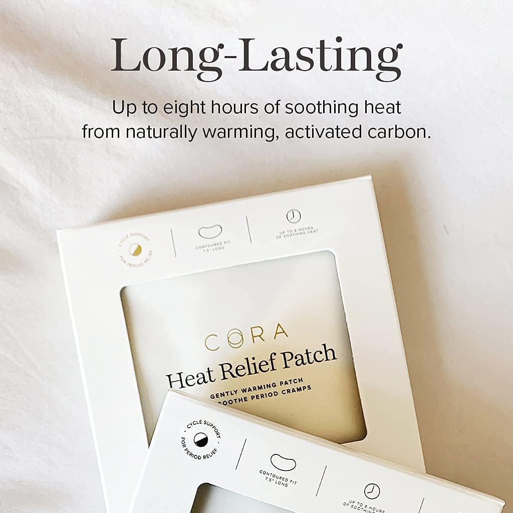 Heat Relief Patch by Cora - 2 Pack - Soothe Cramps for up to 8 Hours with Heat from Activated Carbon - Adheres to Your Clothes to Ease Cramps Exactly Where You Need it : Health & Household