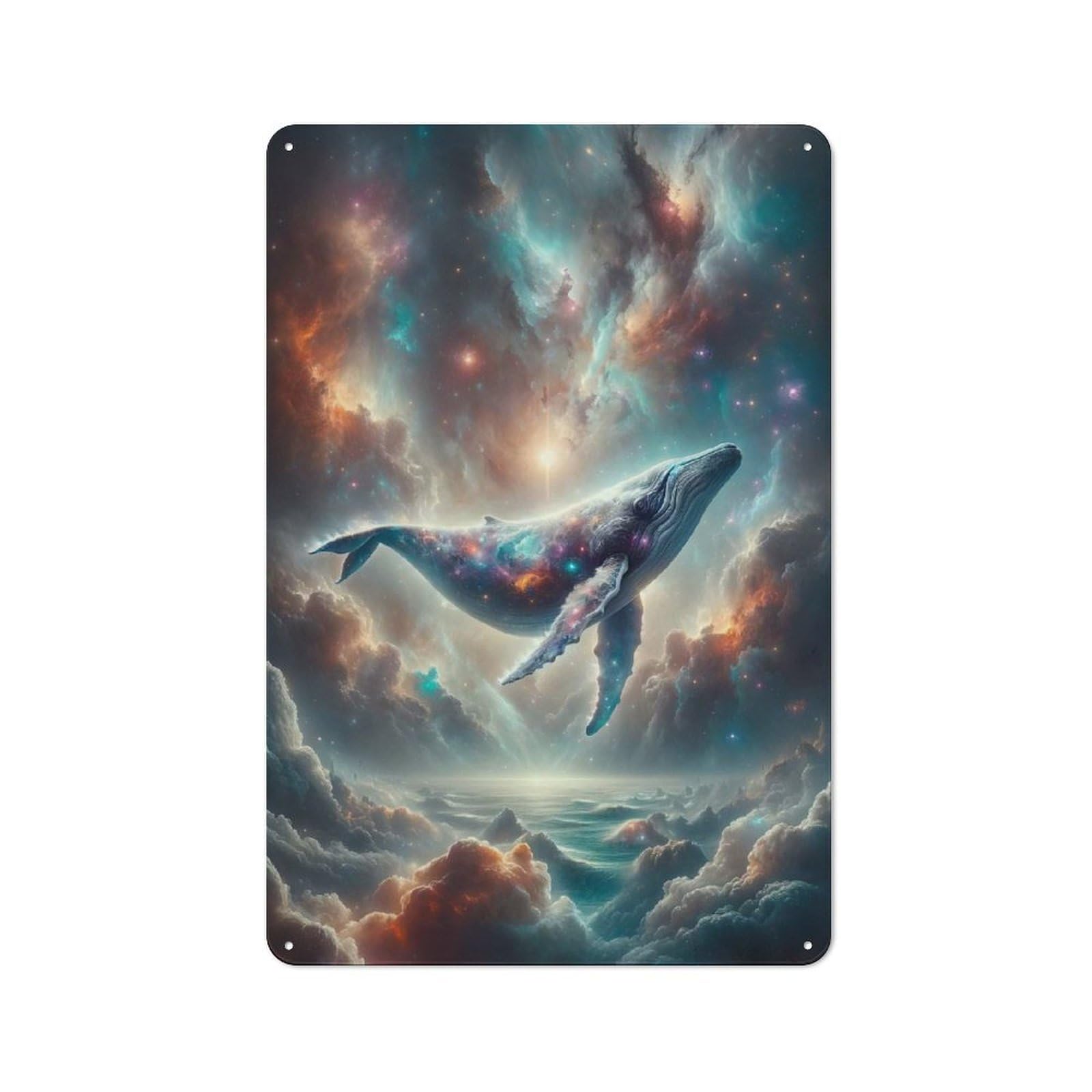 Junmoney Cosmic Whale Vintage Metal Plaque 30X20cm For Living Room Or Hallway, A Christmas Gift For People Styling Living Room And Hallway