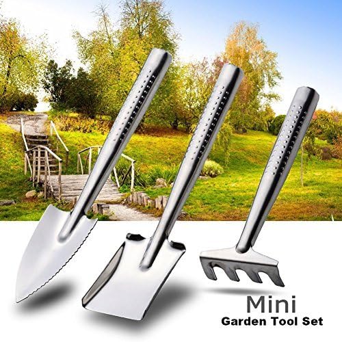 OTCPP Garden Tools Set 3 Piece Stainless Steel Mini Gardening Kit Rust-Resistant Tools Best for Pot Planting