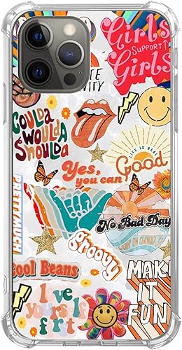 Funda retro de Good Vibes con patrón de mariposa y cara sonriente, compatible con iPhone 15 Pro Max, funda de collage de colores estéticos Trippy