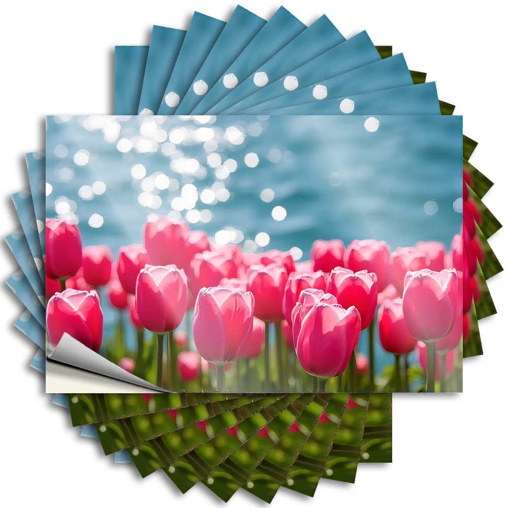 Fzfn Colour Bumper Accent Bedroom Door Decor Bumper Spring Tulips By The Shimmering Lake - No Residue Decals For Diatomaceous(12X18cm)