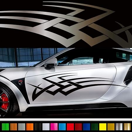 Amazon トライバルカーステッカー214 バイナルグラフィック車カスタムワイルドスピード系デカール14色から選べる シルバー ステッカー デカール 車 バイク