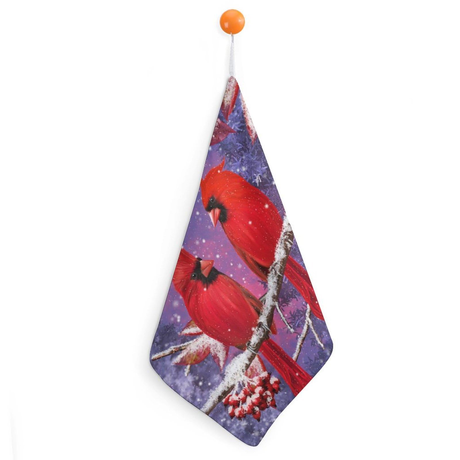 CGSBNGHA Bird Snowy Red Cardinal Hand Towel Hanging Face Towels Cleaning Cloths Handkerchief for Bathroom Kitchen