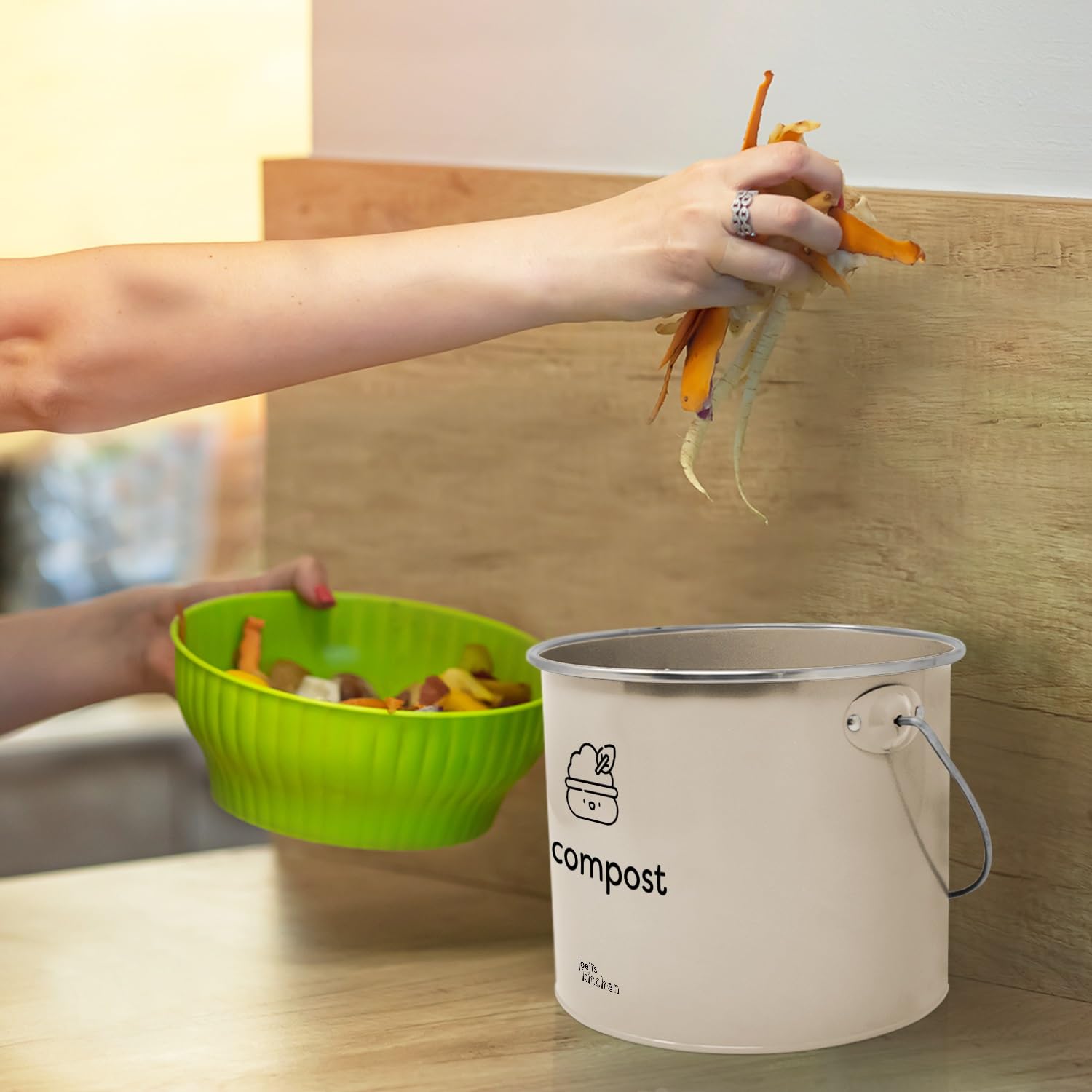 Bac à Compost 3,5 l – Compost de Cuisine Compact en Acier Galvanisé avec Filtres à Charbon