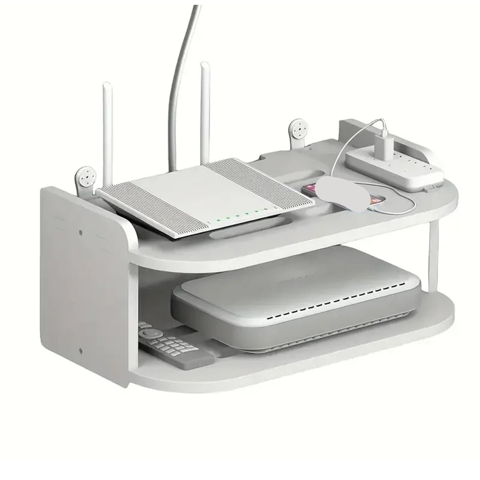 Sqqcreato White 30Cm Wifi Router Storage Box Wifi Routers Hanging Shelf Power Strip Multi Outlet Tv Top Boxes Cable Hidden Floating Racks Wall Mount Holder(White 30Cm)