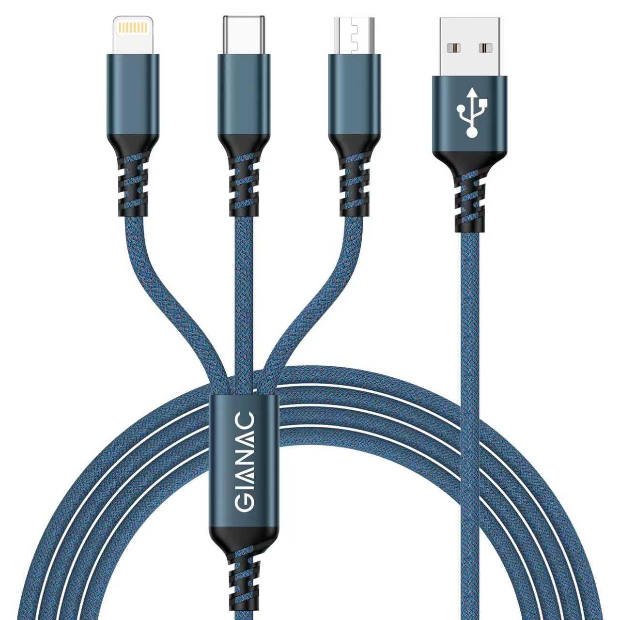 Multi USB Kabel, Universal Ladekabel [2M] Schnell 3 in 1 Mehrfach iP Micro USB Typ C Lightning Cable für iPhone, Android Galaxy, Huawei, Oneplus, Sony, LG, Honor View