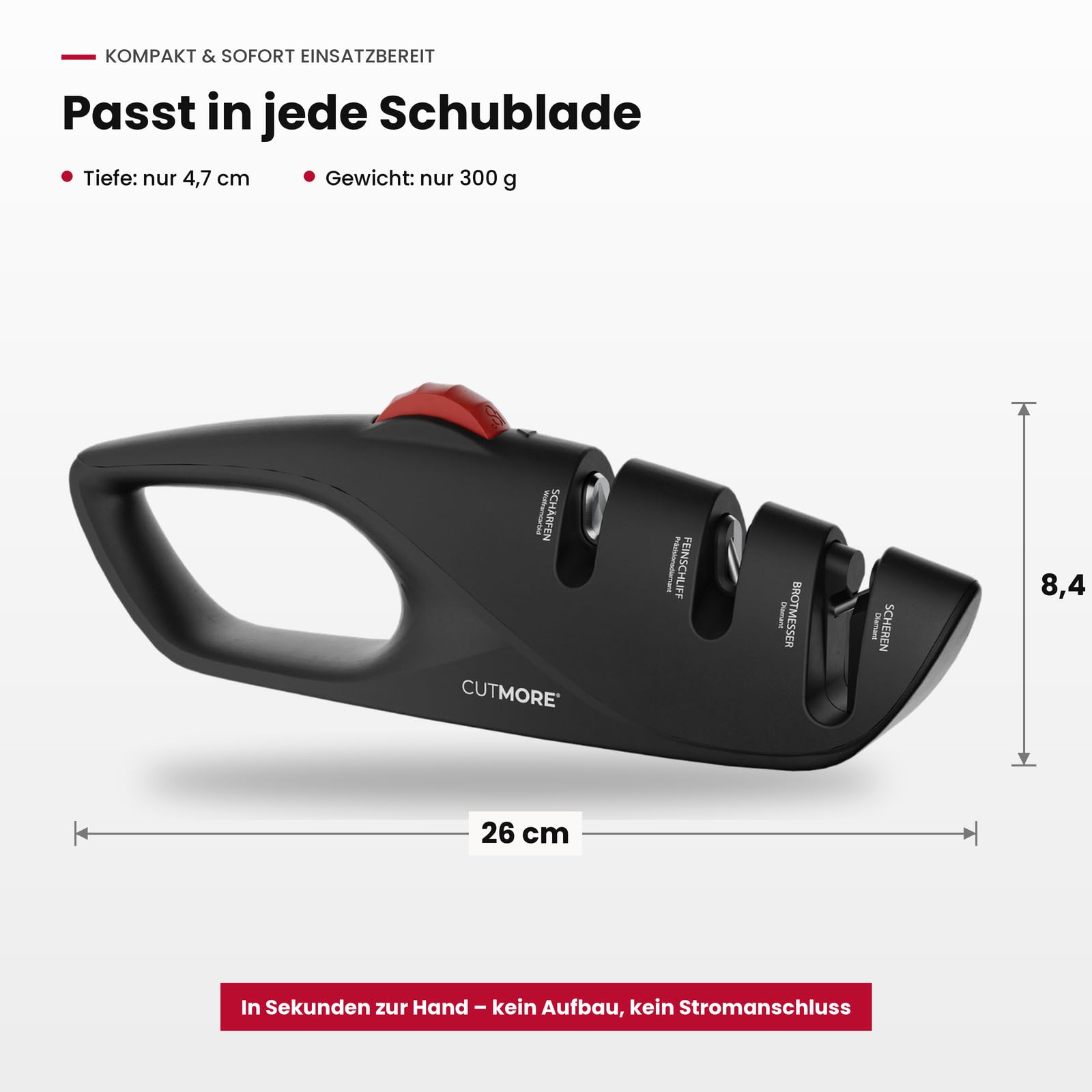CUTMORE® ProSharp Messerschärfer mit Winkeleinstellung 15°–24° – Diamant Messerschleifer für japanische & Damastmesser – schärft Wellenschliff, Brotmesser & Scheren – Profi Schärfer manuell
