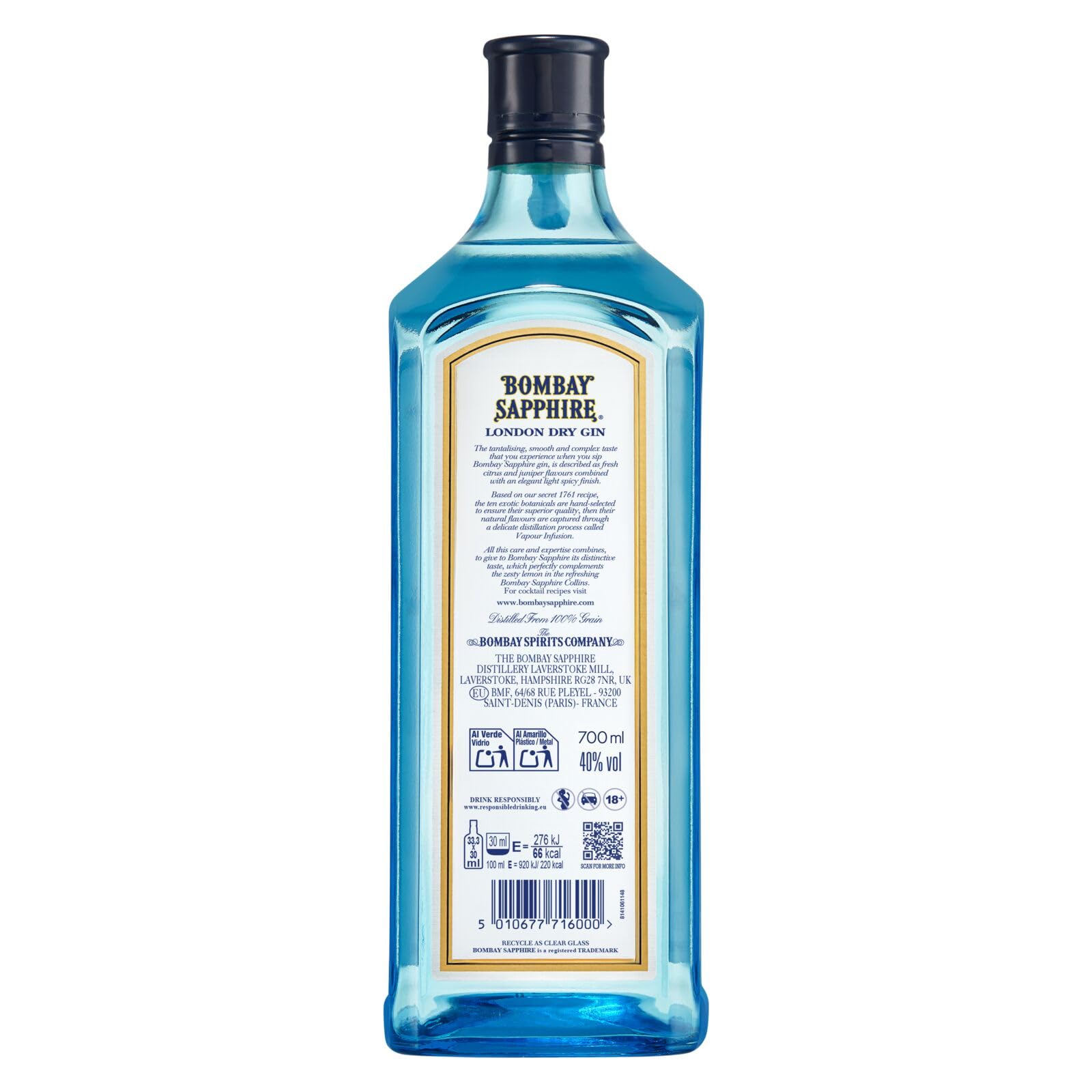 Bombay Sapphire London Dry Gin 40% Vol. 70 cl 700 ml
