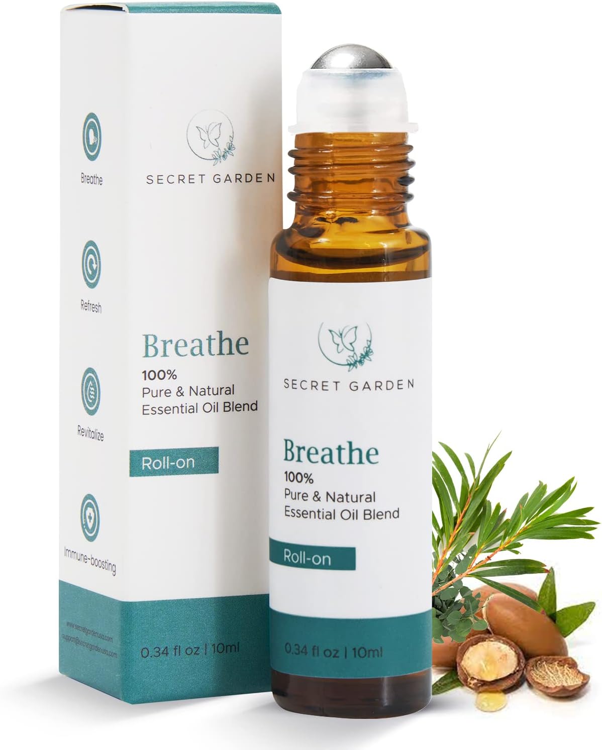 Breathe Essential Oil Roll On (10ml) – Peppermint Essential Oil Blends for Aromatherapy, Massage, Skincare, Breath – Aromatherapy Oils Roller Bottles – Premium Roll On Essential Oils by Secret Garden