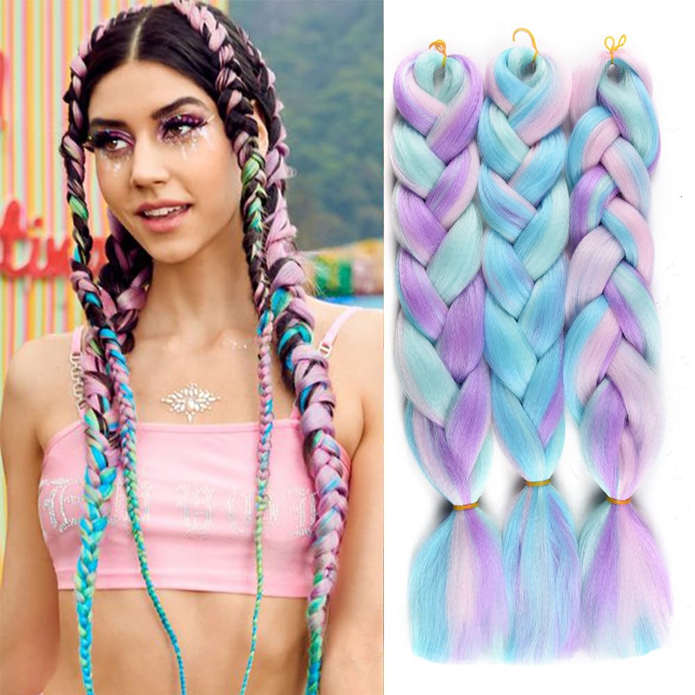 Ombre Braiding Hair Synthetic Jumbo Braids Hair Extensions 100g/pc 24 Inch Pink/Purple/Mint Green/Blue Sky Braiding Hair Synthetic Crochet Braids Hair