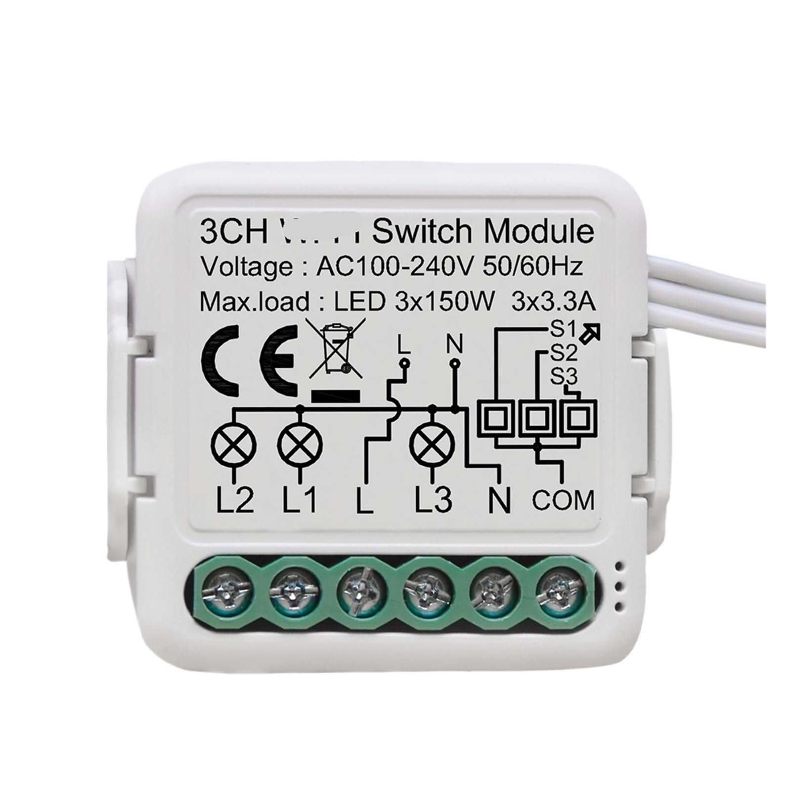 1 Uds. Módulo de interruptor de luz inteligente compatible con disyuntor de control bidireccional interruptor de luz inteligente de 100-240V(3 Gang)