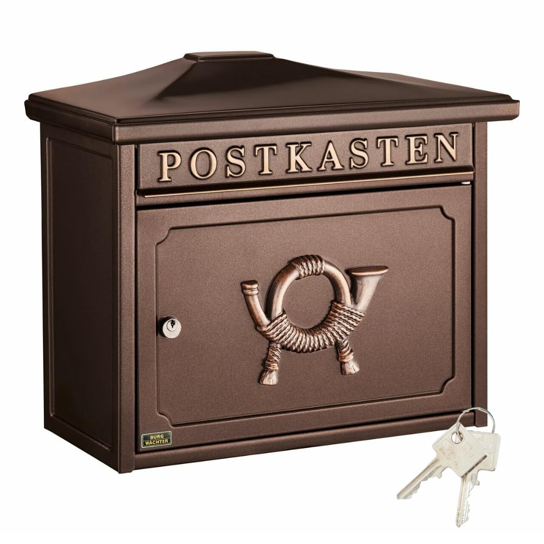 BURG-WÄCHTER Klassischer Briefkasten ohne Zeitungsfach und Namensschild, Verzinkter Stahl, Einwurf-Format DIN C4, 2 Schlüssel, Sylt 1883 K, Kupfermetallic