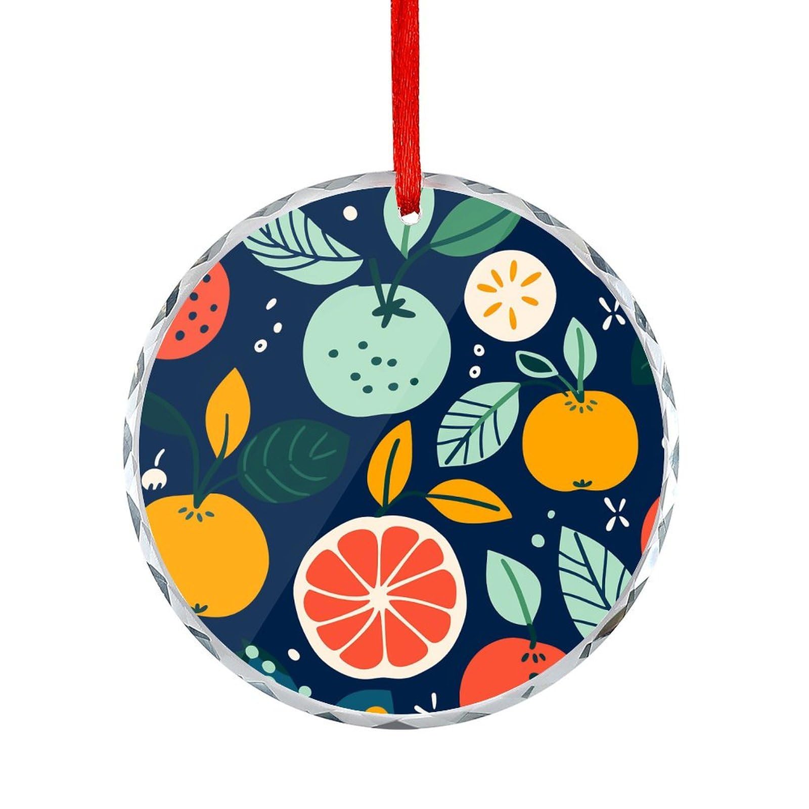 Btcowzrv Style Hand Drawn Fruits Round Ornament Hanging Pendant Decor