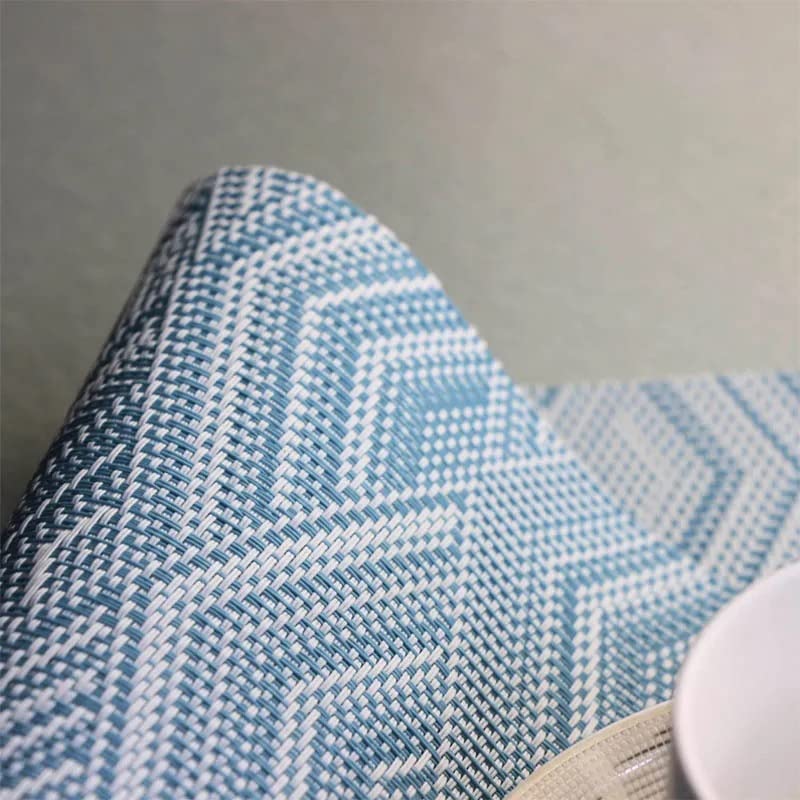 Image of YELONA Placemats Set of 6, Heat-Resistant Woven Vinyl Table Mats, Non-Slip & Washable Dining Tablemats for Kitchen & Dinner Decor, Blue & White (45cm x 30cm)