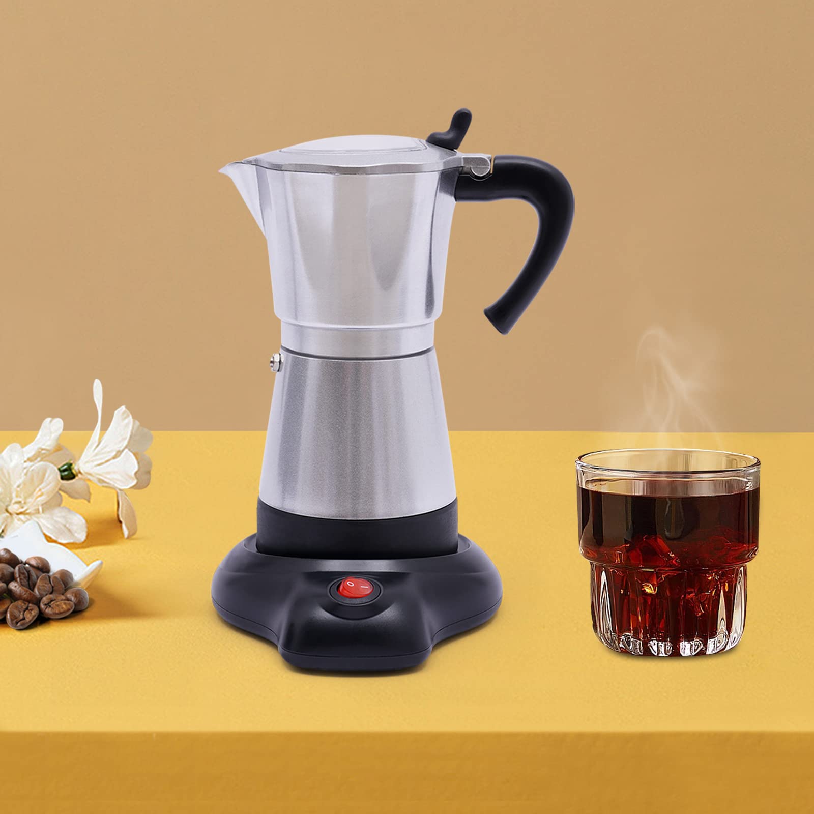 Cafetera eléctrica italiana, para 6 tazas de espresso en familias, reuniones, cafés, oficinas, salas de dormir, tiendas de leche, viajes, 10,2 x 19,5 cm (plateada)