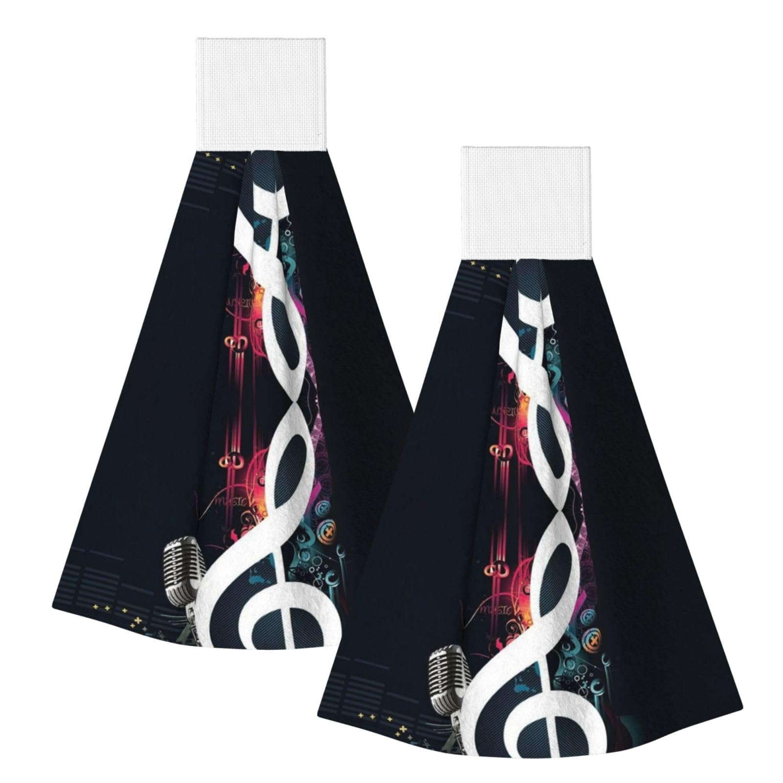 DOPKLNA Music Notes, 2 Pcs Hanging Coral Fiber Hand Towels for Bathroom, Absorbent Kitchen Towels