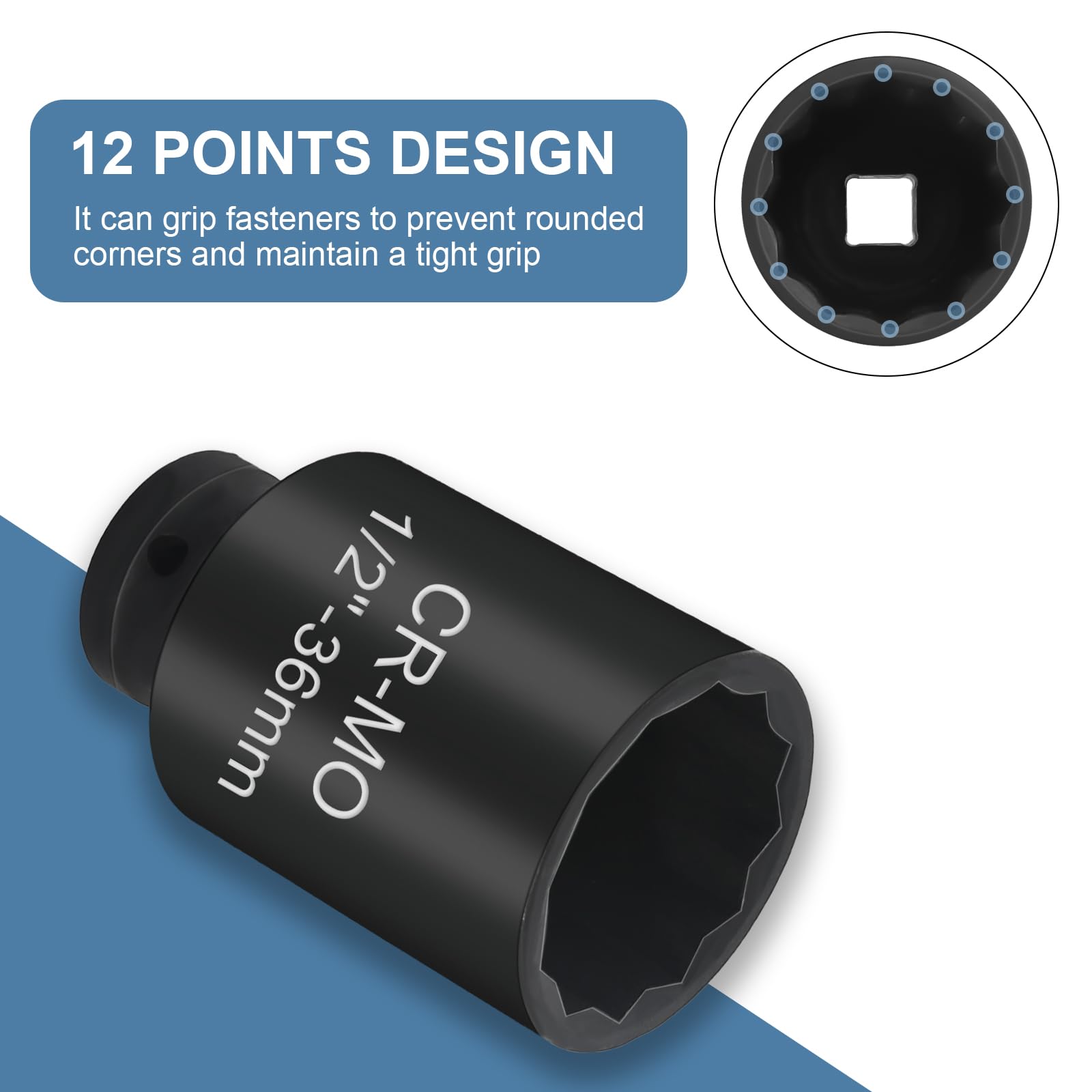 AOROPS 36mm Socket, 1/2" Drive, 12 Point Impact Socket for Axle Nuts - Image 3