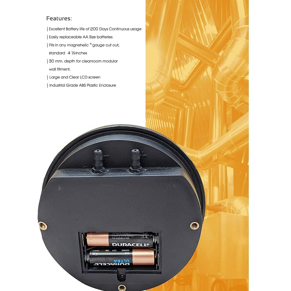 Misuratore di pressione differenziale a batteria (intervallo: da -250 a 250 Pascal) per camere bianche, HVAC, flusso d'aria laminare | Modello: AI-DDPG-B