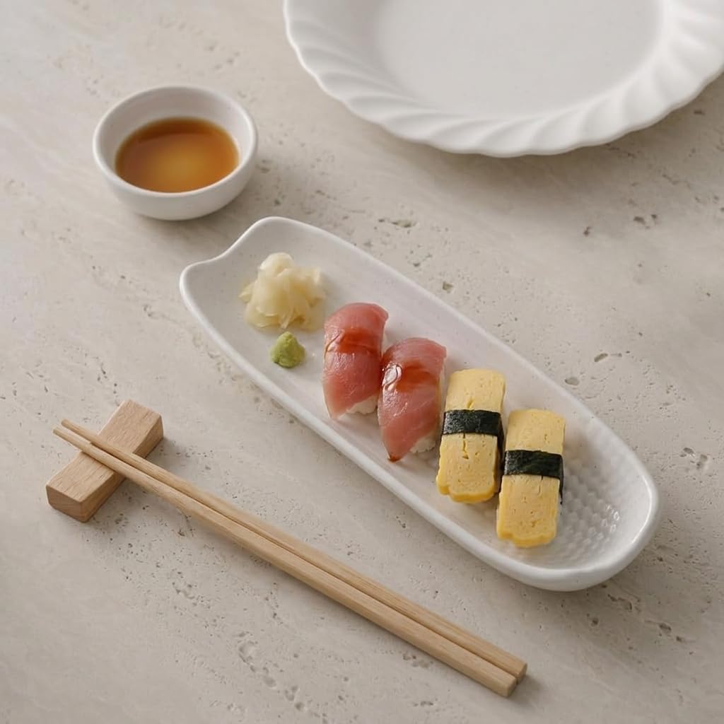 WENSHUO Ceramic Corn Dishes Set of 4, 9 Inch Long Serving Plates for Sushi, Dessert, and Side Dishes, Porcelain Corn on The Cob Holders, Microwave & Dishwasher Safe, Nacre White