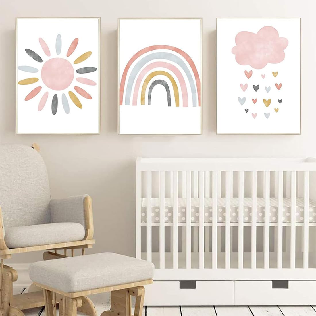 JEYORZY Set di 3 poster arcobaleno，Quadri Cameretta Bambino Poster Cameretta，decorazione per la cameretta dei bambini，formato A4