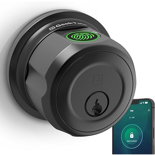 GeekTale Fingerprint Deadbolt Lock,Keyless Entry Door Lock, Smart Deadbolt Lock for Front Door,Twist to Lock & Unlock,Easy Installation,Perfect for Entry Doors,Garage