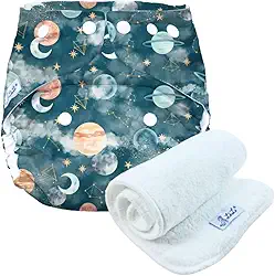 Fralda Ecológica com Absorvente Reutilizável para o Dia a Dia e Praia/Piscina, Tamanho Único 5-18kg, Lavável (Cosmos)