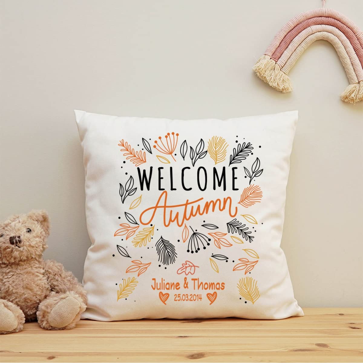 SpecialMe® Cushion Cover With Name Printed Motif Rainbow Cotton Personalised Gifts For Children Decorative Cushion Girls White 40 Cm X 40 Cm - View #6