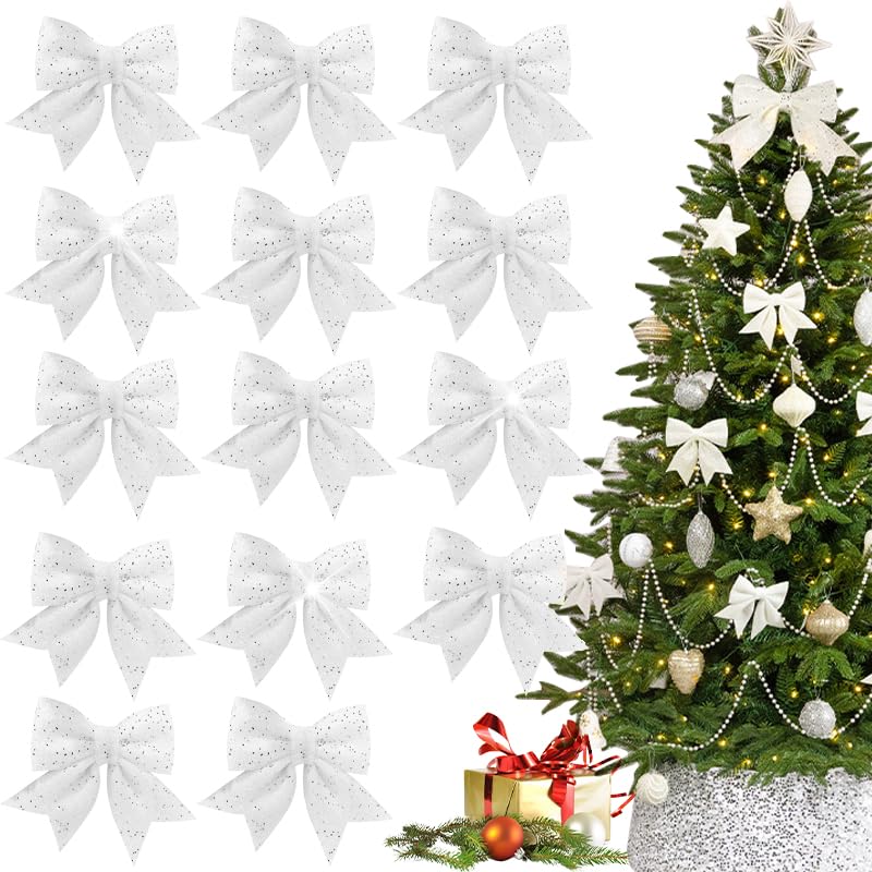 Große Deko Schleifen Weihnachten 26 KASURE 14 Stück 12x15cm Weihnachtsschleifen Weiß Schleifen...