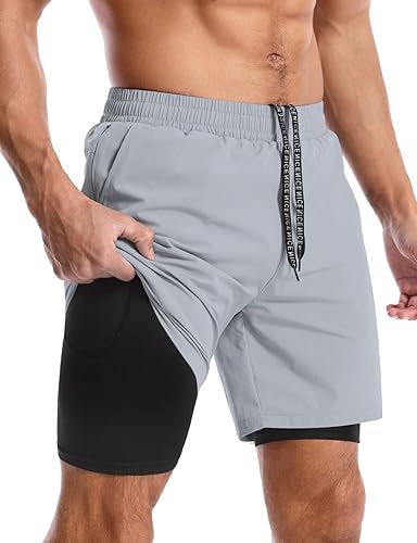 Aolesy Pantalones cortos de correr para hombre de 57 pulgadas, de secado rápido, pantalones cortos de gimnasio con bolsillos, entrenamiento de tenis