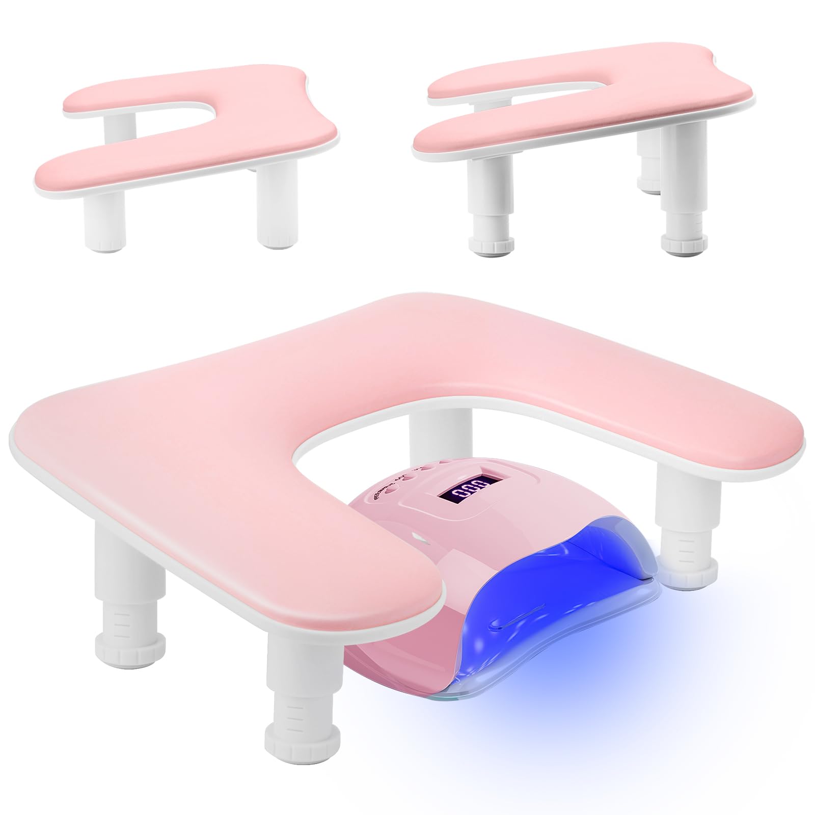 Bracciolo a forma di U per manicure e nail art, con regolazione in altezza, antiscivolo, in pelle PU, per manicure e nail art (rosa)