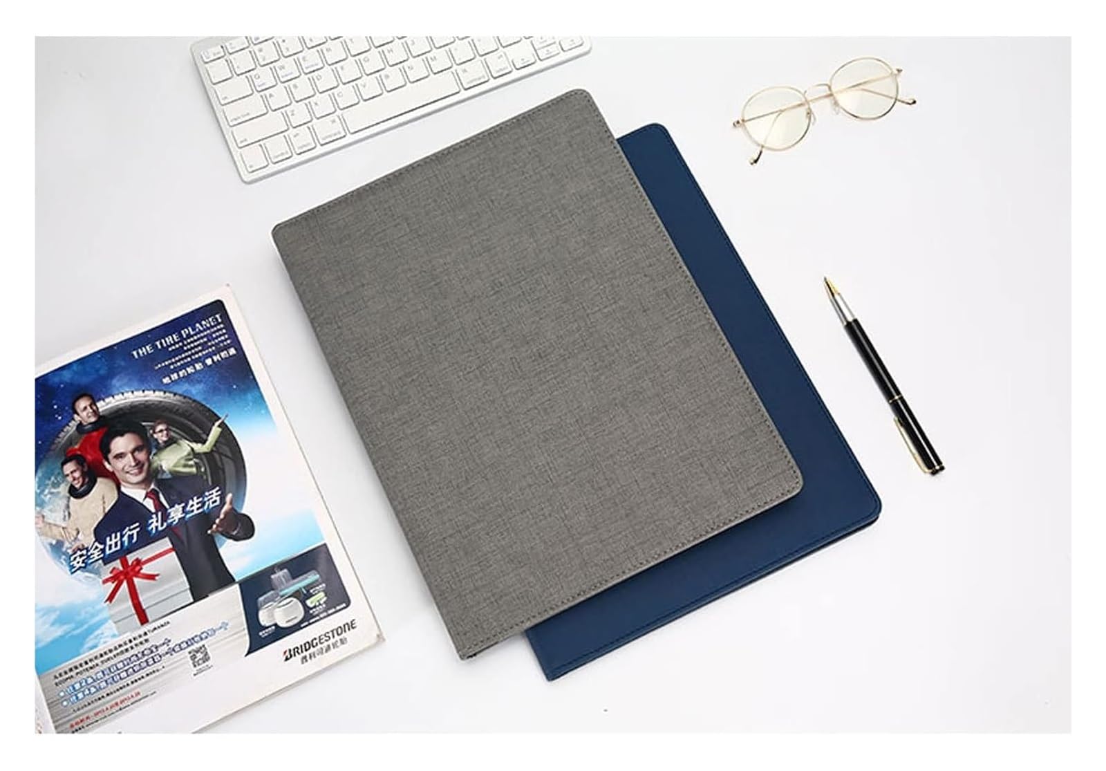 Raccoglitore Portfolio, Raccoglitore assegni aziendali, Raccoglitore ad Anelli Portfolio padfolio A4 con Cartella in Pelle Organizer for Documenti aziendali Senza calcolatrice Blu