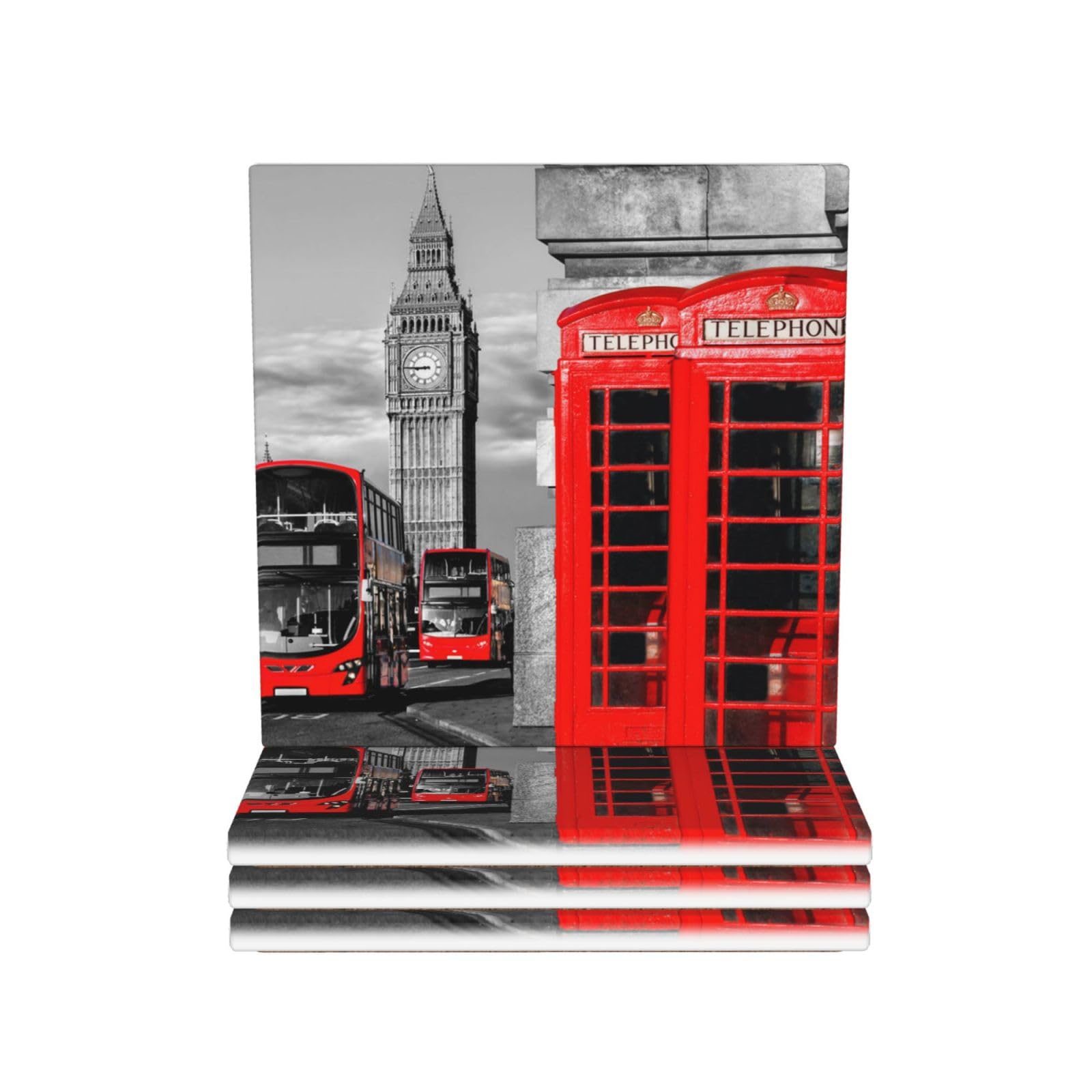 Dessous de verre Londres en céramique - Lot de 4 pour table basse
