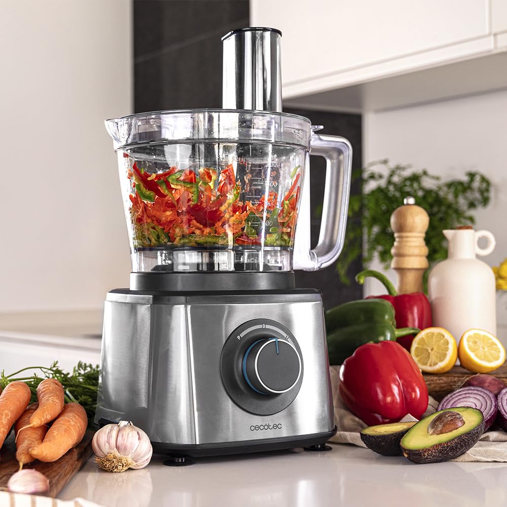 Cecotec Robot culinaire Paprika 1300, 2000W de puissance, en acier inoxydable, bol de 3,5 L, 2 vitesses, 3 disques de coupe, 1 lame pour hacher et 1 pour pétrir