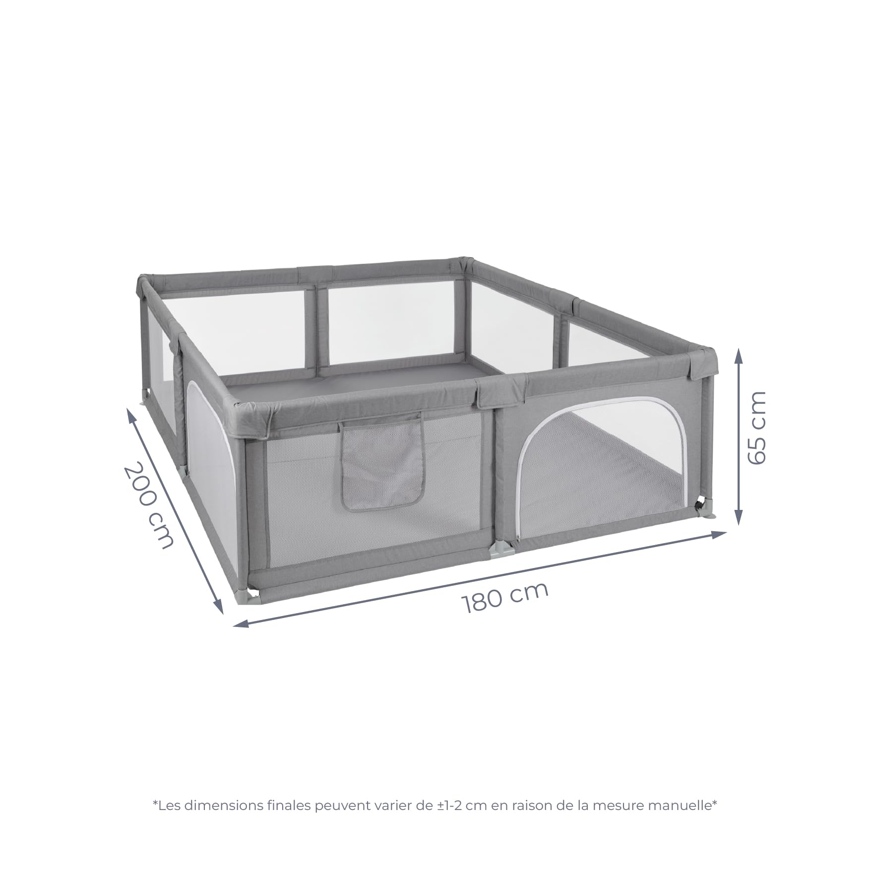 MS BabyWrld - PARC DE JEUX OXFORD - XXL - 200x180 - Parc pour bébé pliable | Aire de jeux pour bébé | Sécurisé | Avec ouvertures zippées et fenêtres en filet | Sac de transport