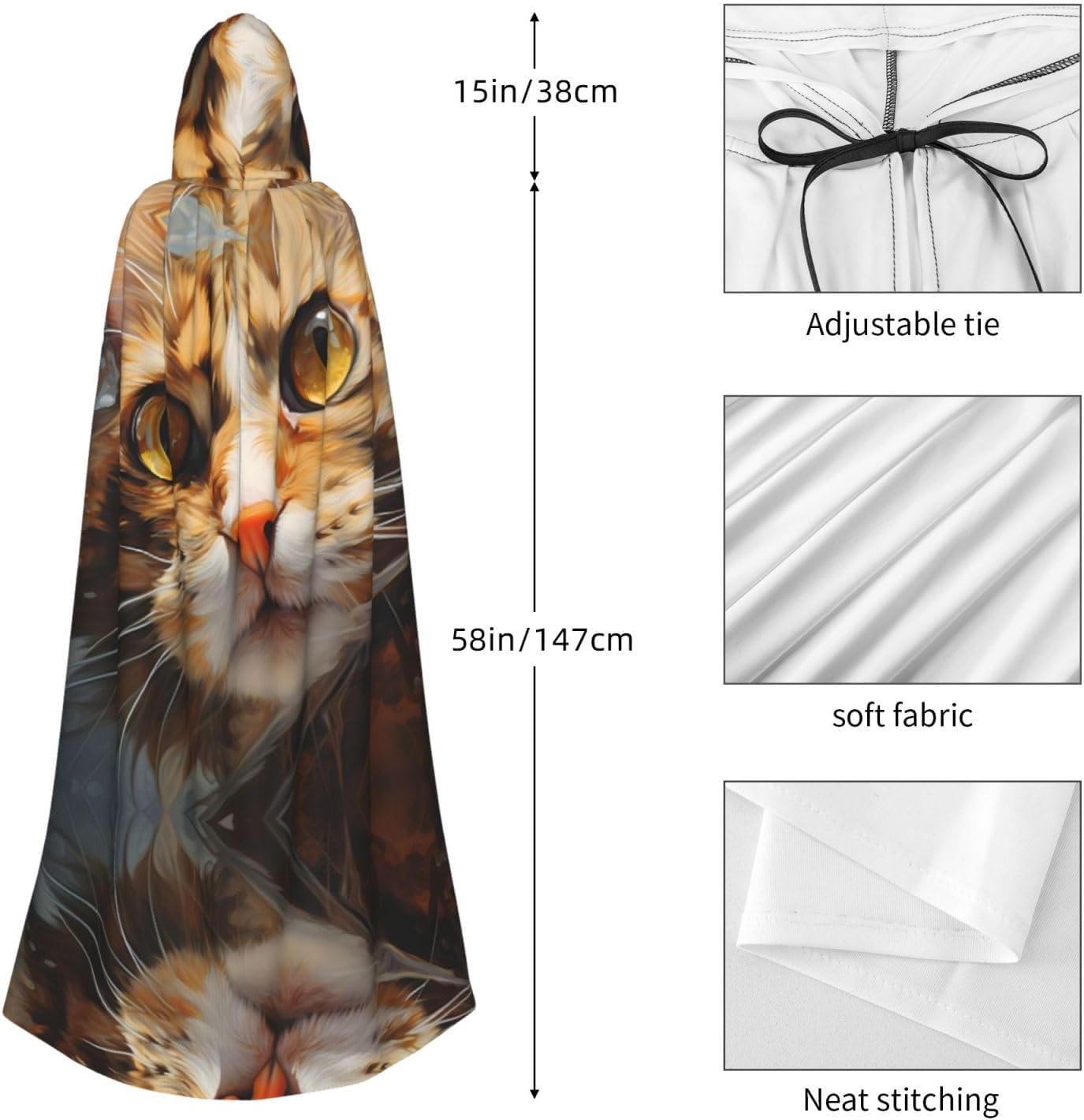 intense look Patterned hooded cape, robe Cosplay costume for men and women, Halloween adult role play costume