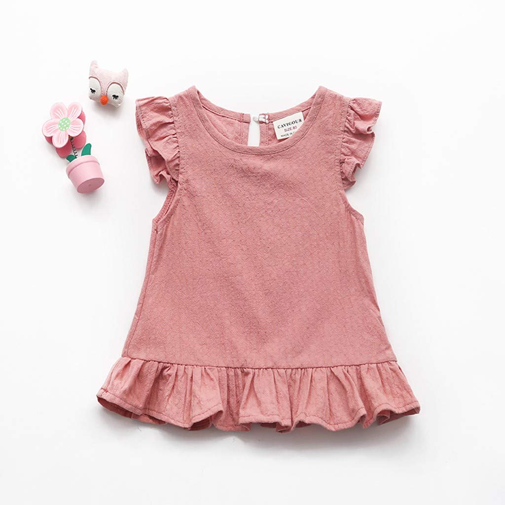 RNTOP Toddler Baby Girls Tank Tops Sleeveless Ruffle T-Shirt Solid Color Casual Blouse Summer Shirts (Pink, 6-12 Months)