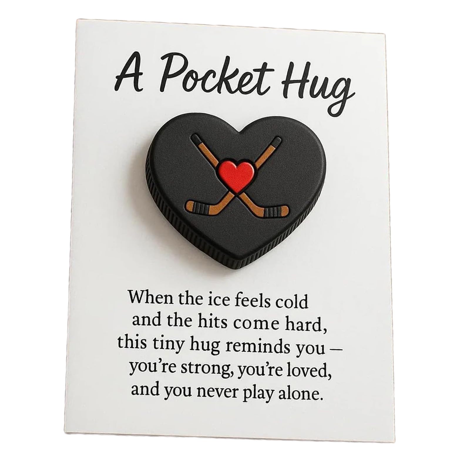 Piceioep Fan Heart Shape Pocket Hug Memorabilias Handcraft Encouraging Tokens with Greeting Card for Hockey Lover Present Sports Themed Pocket Hug