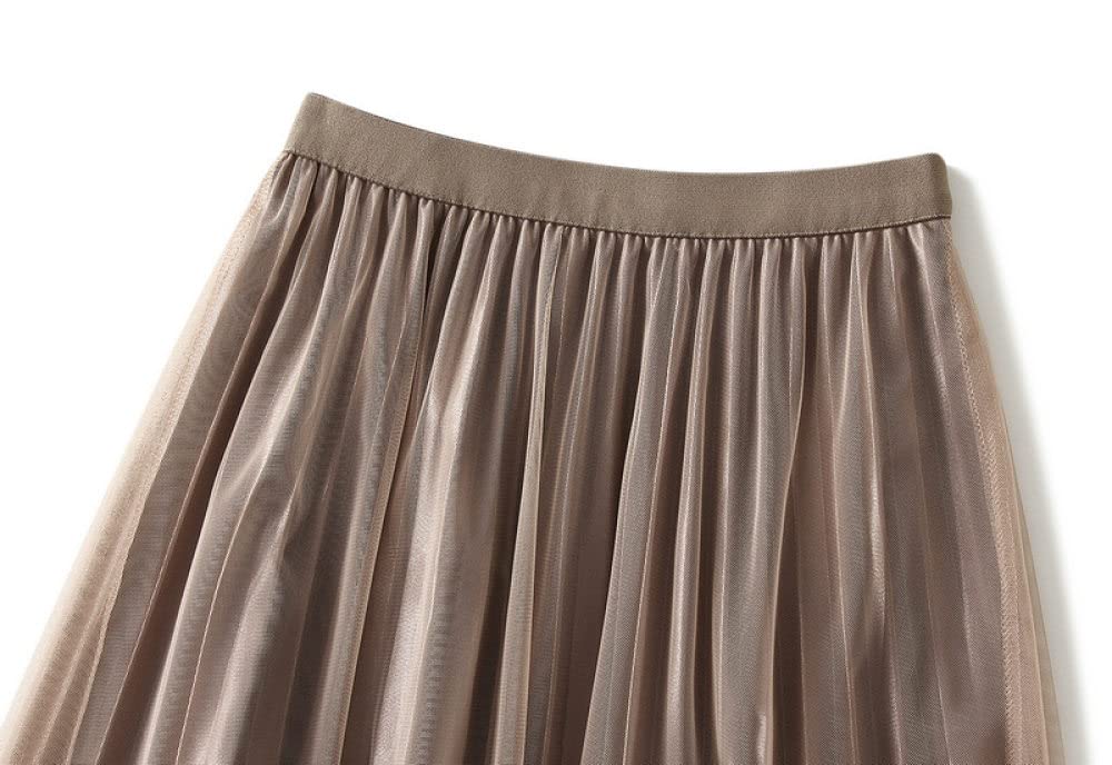 Gonne A Ruota,Gonna Longuette Da Donna Gonna A Pieghe In Tulle Con Cuciture A Vita Alta Elastica Marrone Gonna A Pieghe In Tulle Con Pieghe A-Line Dolce Gonne Lunghe Con Volant A Strati Increspati P