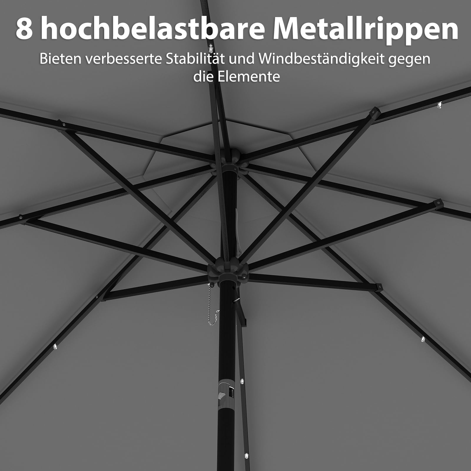 COSTWAY 300 cm Sonnenschirm mit LED-Beleuchtung, Gartenschirm mit Kurbel
