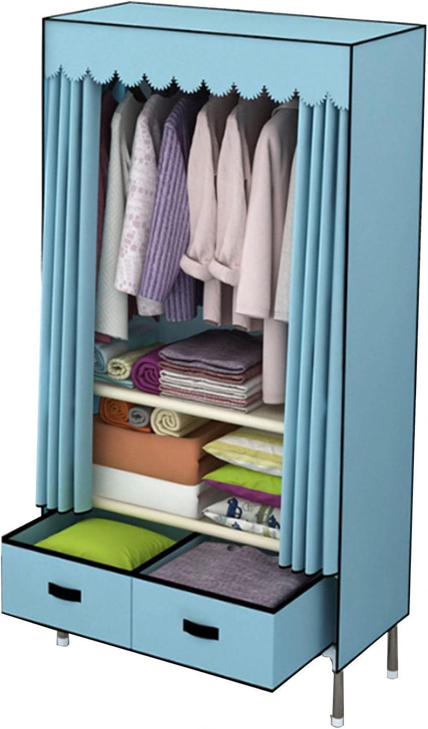 Guardaroba in Tela, Ripiani per Guardaroba Portatili con Asta Appendiabiti, Ripiani E Cassetti, Organizzatore per Armadio in Tessuto per Camera da Letto,Blue-83x45x168cm