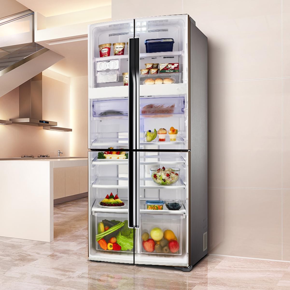 Fridge Sticker, Fridge Sticker Full Covering Door Covers Decor, Freezer Skins Wall Stickers for Kitchen Decal, Transparent Fruits ice Cream Vegetables(L: 100x180 cm)