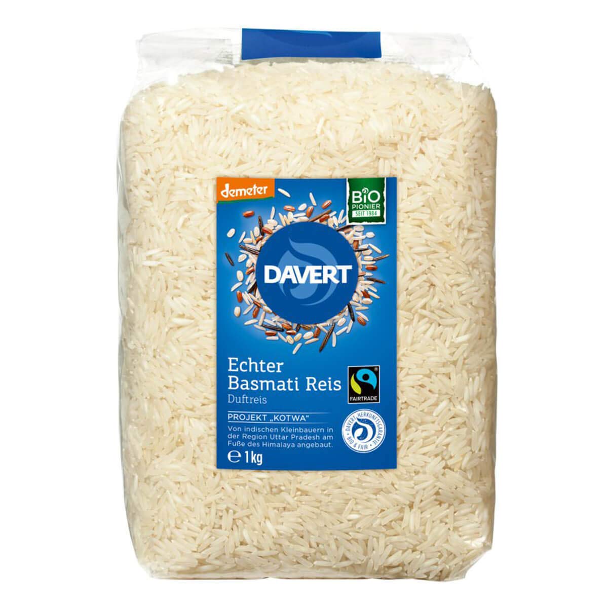 Davert - demeter Echter Basmati Reis weiß Fairtrade - 1 kg - 8er Pack